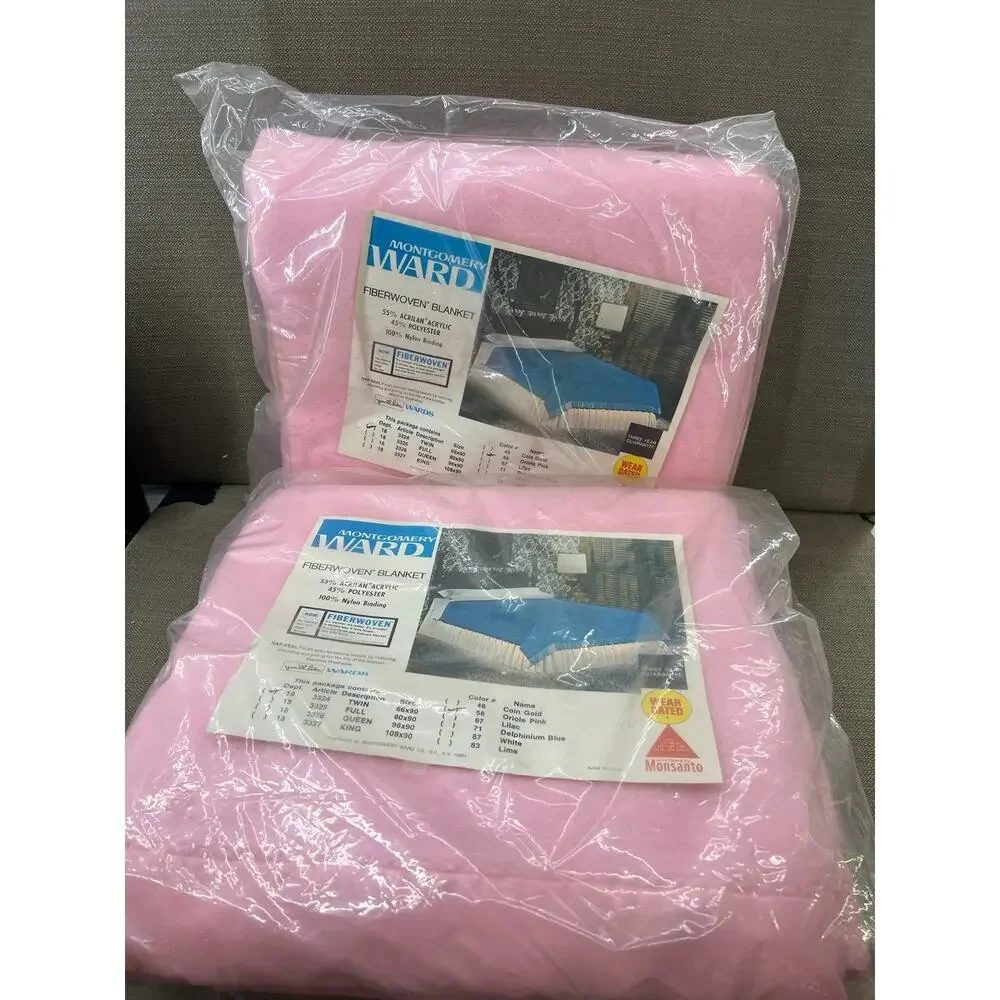 Vintage Montgomery Ward Pink Acrylic Blanket Twin NOS 1970s Fiberwoven